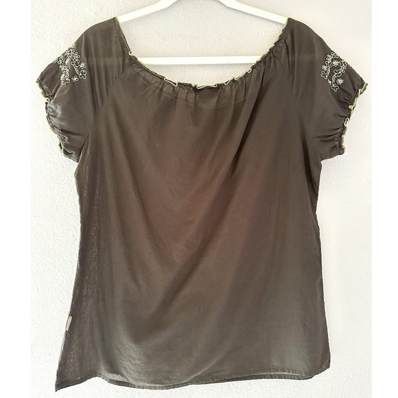 Kuhl Y2K Gorpcore Womens Brown Cotton Embroidered Scoop Neck Top Size Medium - Picture 4 of 4
